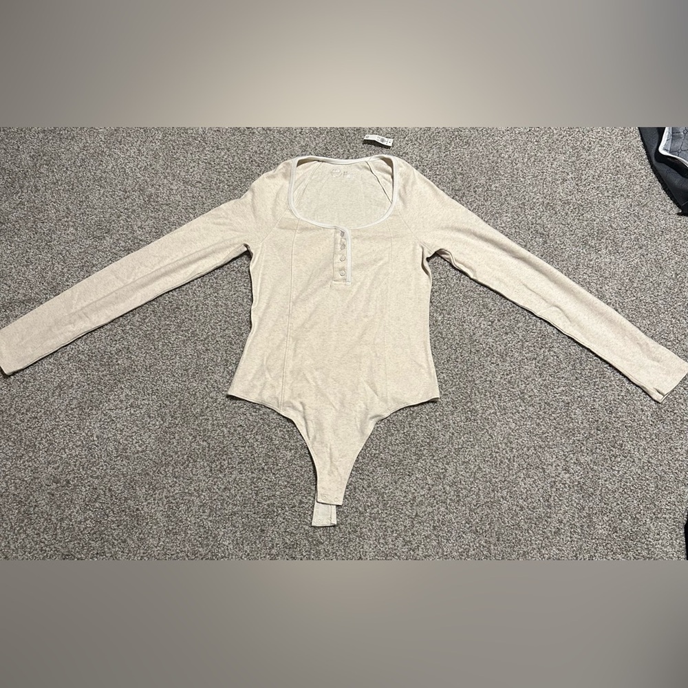 Aerie Cream Long Sleeve Bodysuit